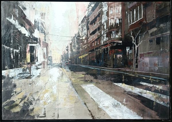 Pintura paisaje de Mazarrón con espátula